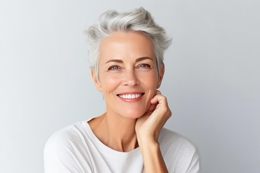 Smiling Woman With Crow'S Feet Around Her Eyes