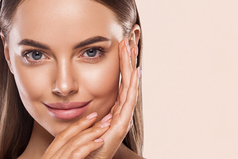 Eyes Lips Nose Woman Healthy Skin Macro Headshot Hand Touching Face Beauty Clean Skin