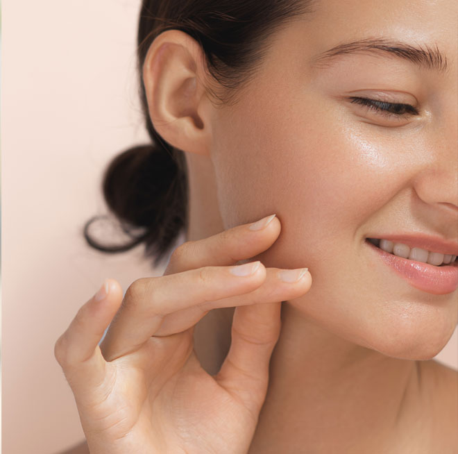Skin Care Products 7 High-Quality Photo Of Skincare And Cosmetics Concept. Woman With Beautiful Face Touching Healthy Facial Skin Portrait. Beautiful Happy Asian Girl Model With Natural Makeup Enjoys Glowing Hydrated Skin