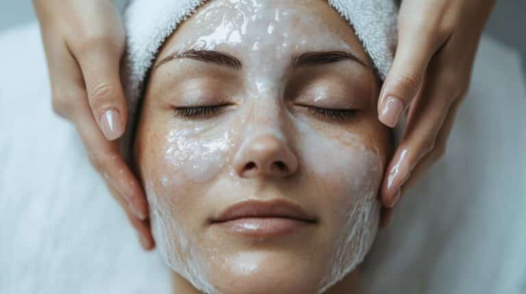 A Serene Scene Showing A Woman Undergoing A Relaxing Facial Treatment In A Spa Setting, Emphasizing The Importance Of Self Care And Rejuvenation Practices Including Sofwave.